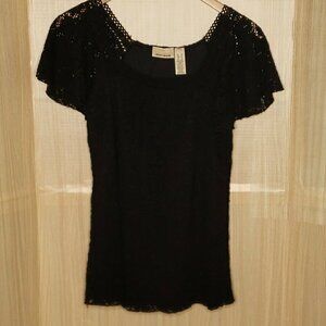 DKNY Womens Black Short Sleeve Lacey Tunic Length Medium